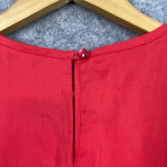 Adrienne Vittadini 100% Linen Shift Dress Size 12 Red Bow Detail Sleeveless‎ - Picture 8 of 13